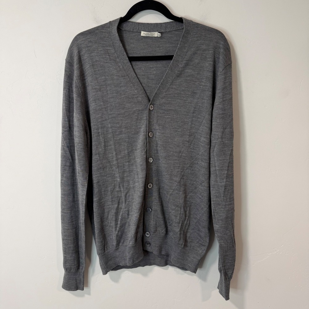 Suitsupply Mens Cardigan XL Grey Excellent 100% Merino Wool‎ V-Neck Button Front